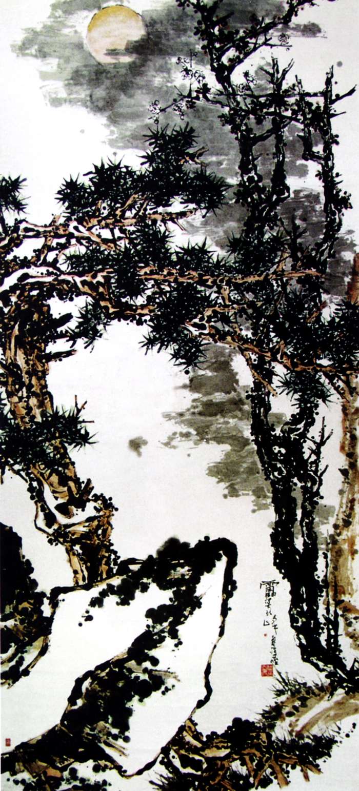 《松石梅月图》