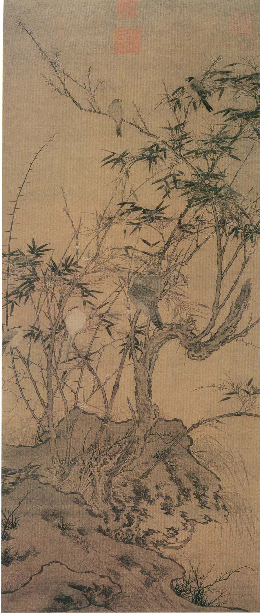 《梅竹聚禽图》