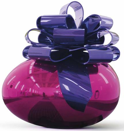 杰夫·昆斯,《光滑的蛋与蝴蝶结(宝蓝与紫色)》(Smooth Egg with Bow (MagentaViolet) ,创作于1994–2009)