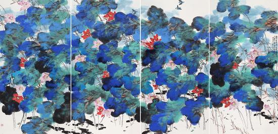 陈天《朝锦》 248cm×124cm x4