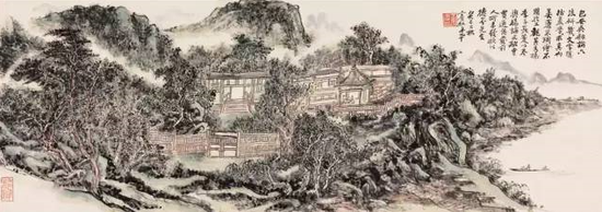 黄宾虹(1865-1955) 高阁清话 镜心 设色纸本 癸巳(1953年)作 45 × 126 cm