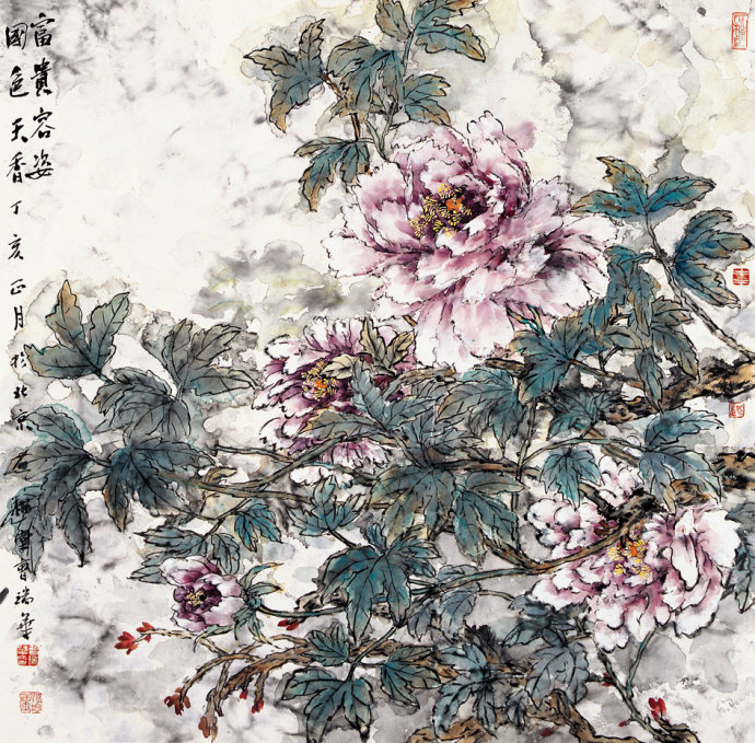 1996年国画家曹瑞华作品《梅花双雀》入选甘肃省首届国画作品展