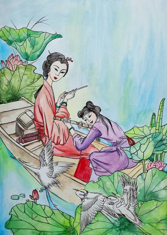 水彩画《惊起鸥鹭》郭若溪_少美联赛